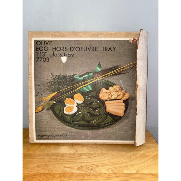 Indiana Glass Co Olive Deviled Egg & Hors d'oeuvre Tray 13" Glass 7703 NOS Box - Picture 4 of 6